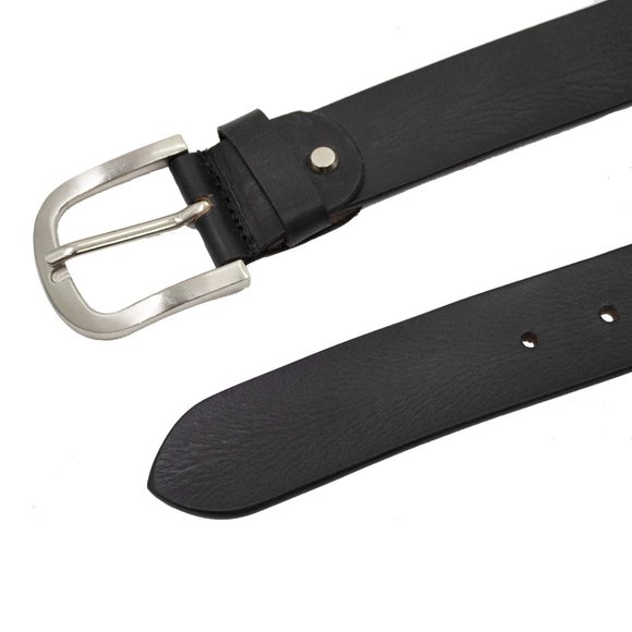 Genuine Leather Mens Black Casual Jeans Belts with Heavy Silver Buckle - Picture 2 of 5